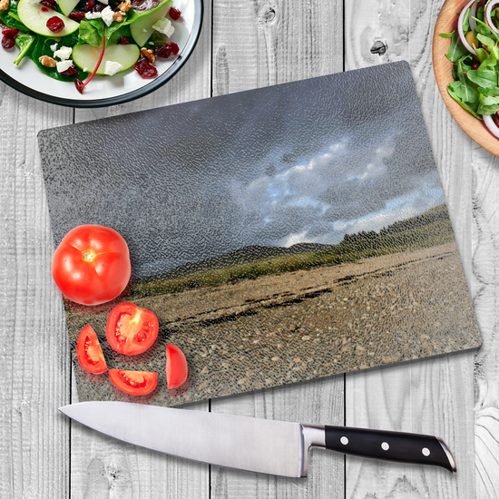 Scottish Landscapes & Seascapes. The Stylish Textured Glass Chopping Board. Pirnmill. Isle of Arran. Scotland.