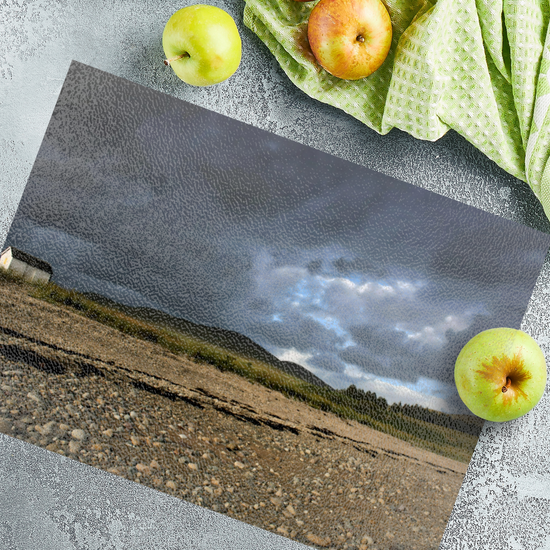 Scottish Landscapes & Seascapes. The Stylish Textured Glass Chopping Board. Pirnmill. Isle of Arran. Scotland.