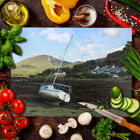 The Stylish Textured Glass Chopping  Board. Lochranza. Isle of Arran. Scotland.
