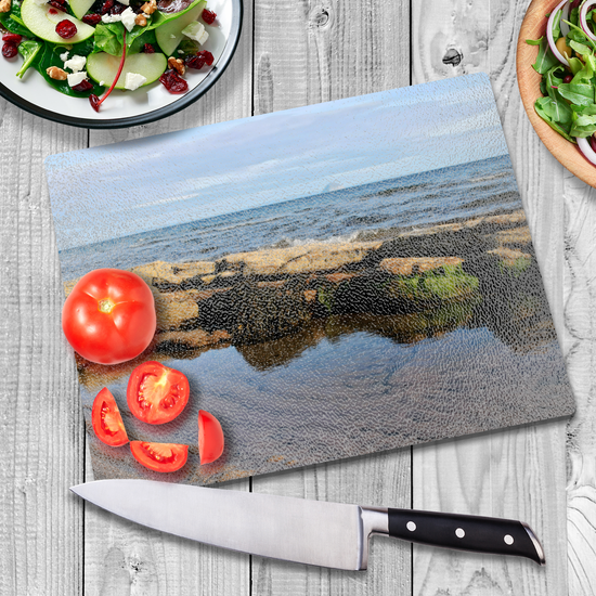 Scottish Landscapes & Riverscapes. The Stylish Textured Glass Chopping Board. Sliddery. Ailsa Craig. Isle of Arran. Scotland.