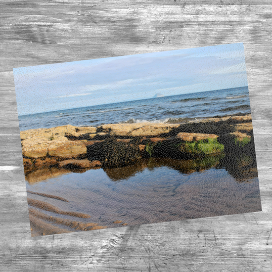 Scottish Landscapes & Riverscapes. The Stylish Textured Glass Chopping Board. Sliddery. Ailsa Craig. Isle of Arran. Scotland.