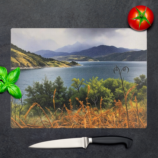 The Stylish Textured Glass Chopping Board.  Kylerhea Otter Hide. Isle of Skye. Scotland.