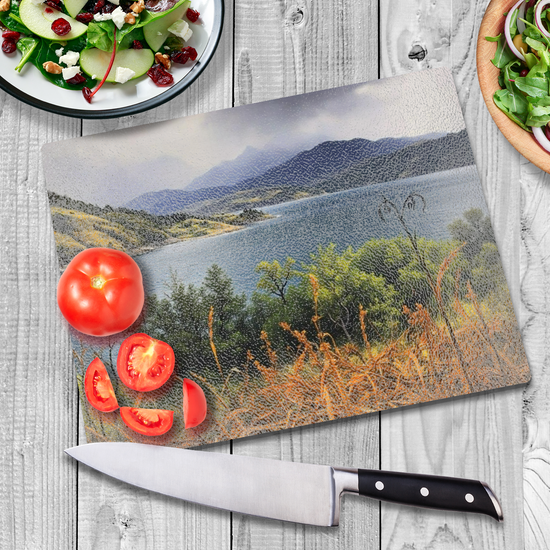 The Stylish Textured Glass Chopping Board.  Kylerhea Otter Hide. Isle of Skye. Scotland.