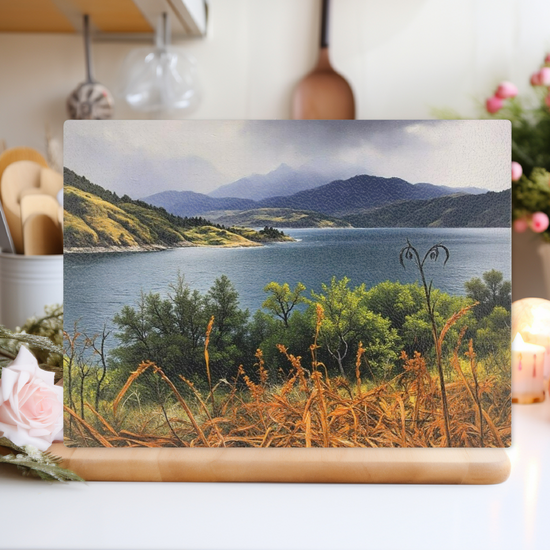 The Stylish Textured Glass Chopping Board.  Kylerhea Otter Hide. Isle of Skye. Scotland.