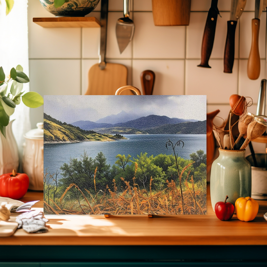 The Stylish Textured Glass Chopping Board.  Kylerhea Otter Hide. Isle of Skye. Scotland.