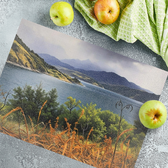 The Stylish Textured Glass Chopping Board.  Kylerhea Otter Hide. Isle of Skye. Scotland.