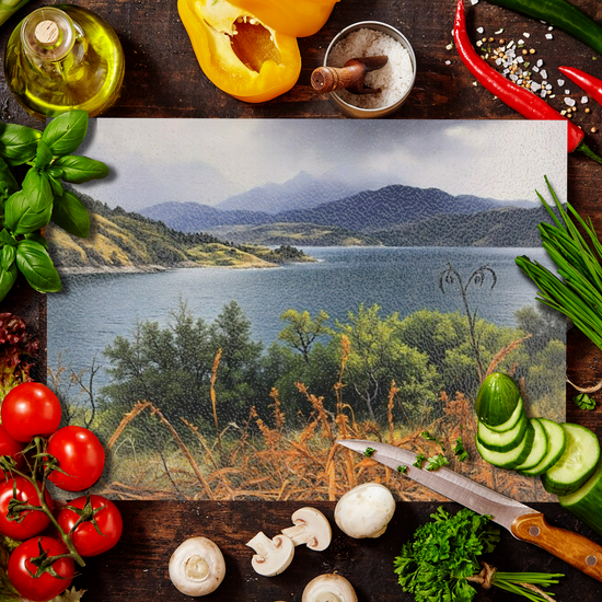 The Stylish Textured Glass Chopping Board.  Kylerhea Otter Hide. Isle of Skye. Scotland.