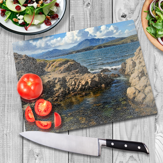 The Stylish Textured Glass Chopping Board. Tarskavaig. Isle of Skye. Scotland.