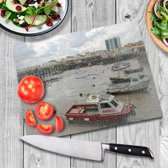 The Stylish Textured Glass Chopping Board. Bridlington. East Riding of Yorkshire. England.