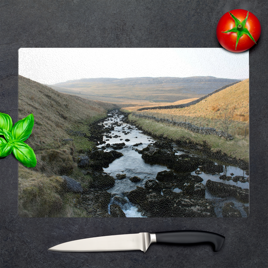 The Stylish Textured Glass Chopping Board. Ingleton Waterfall Trail. Yorkshire Dales National Park. England.