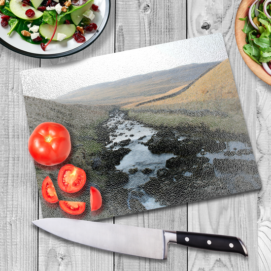 The Stylish Textured Glass Chopping Board. Ingleton Waterfall Trail. Yorkshire Dales National Park. England.