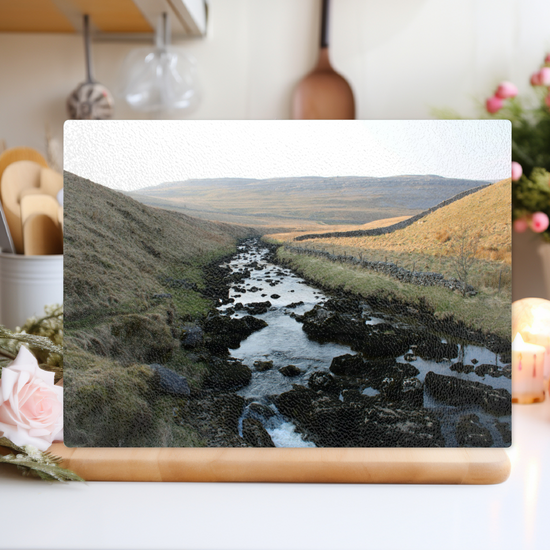 The Stylish Textured Glass Chopping Board. Ingleton Waterfall Trail. Yorkshire Dales National Park. England.