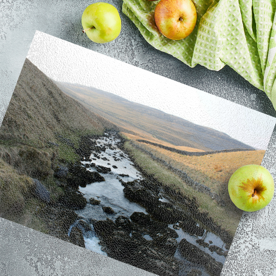 The Stylish Textured Glass Chopping Board. Ingleton Waterfall Trail. Yorkshire Dales National Park. England.