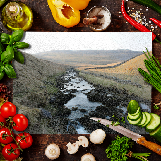 The Stylish Textured Glass Chopping Board. Ingleton Waterfall Trail. Yorkshire Dales National Park. England.