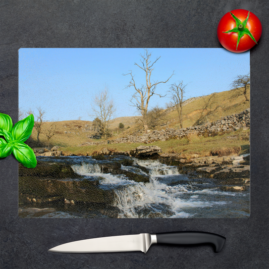 The Stylish Textured Glass Chopping Board. Ingleton Waterfall Trail. Yorkshire Dales National Park. England.