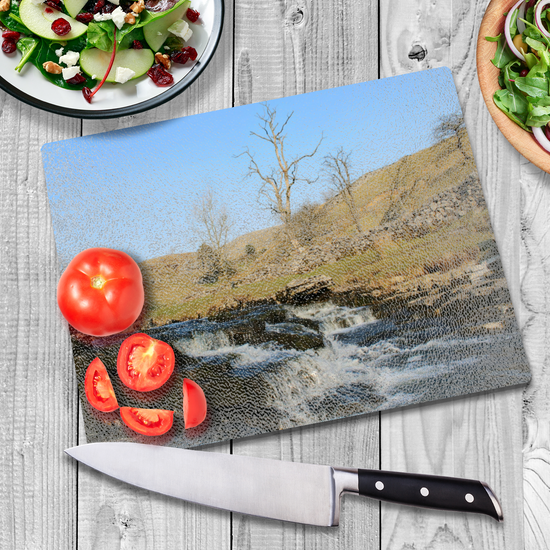 The Stylish Textured Glass Chopping Board. Ingleton Waterfall Trail. Yorkshire Dales National Park. England.