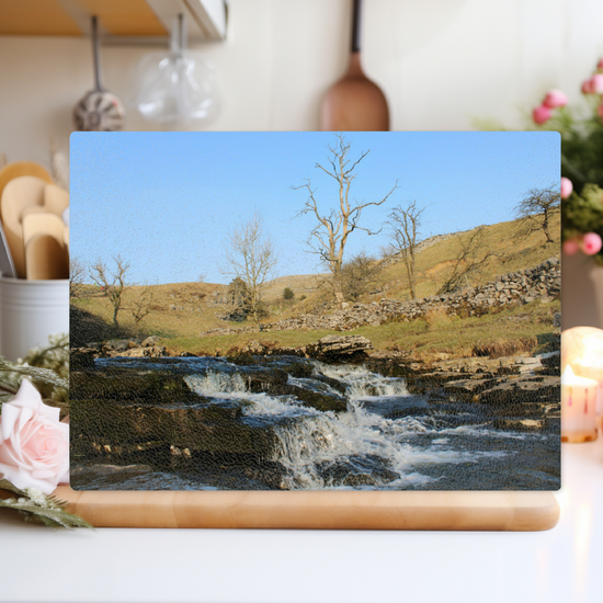 The Stylish Textured Glass Chopping Board. Ingleton Waterfall Trail. Yorkshire Dales National Park. England.