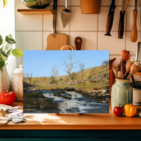 The Stylish Textured Glass Chopping Board. Ingleton Waterfall Trail. Yorkshire Dales National Park. England.