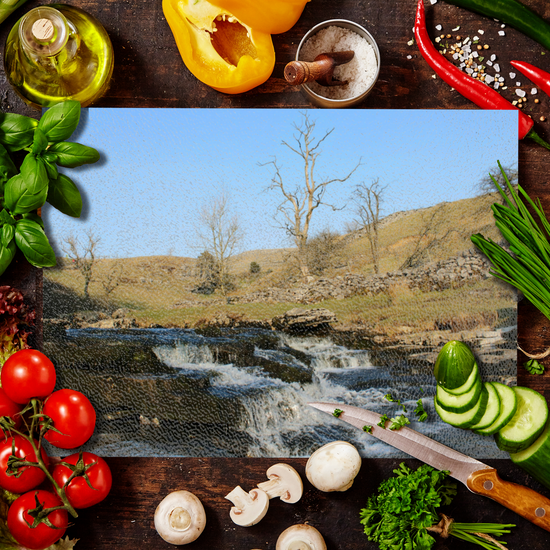 The Stylish Textured Glass Chopping Board. Ingleton Waterfall Trail. Yorkshire Dales National Park. England.