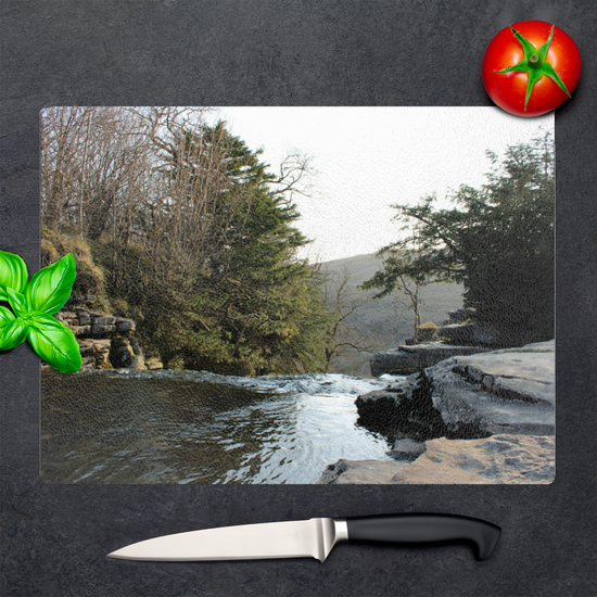 The Stylish Textured Glass Chopping Board. Ingleton Waterfall Trail. Yorkshire Dales National Park. England.