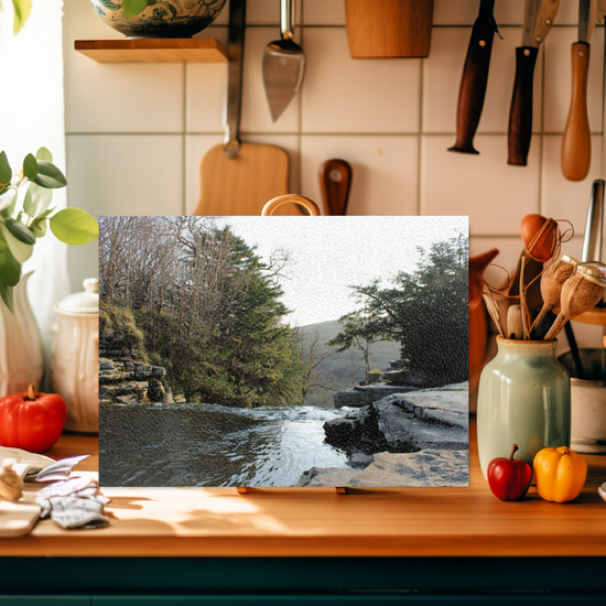 The Stylish Textured Glass Chopping Board. Ingleton Waterfall Trail. Yorkshire Dales National Park. England.
