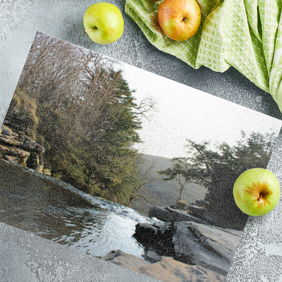 The Stylish Textured Glass Chopping Board. Ingleton Waterfall Trail. Yorkshire Dales National Park. England.