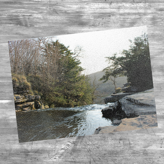 The Stylish Textured Glass Chopping Board. Ingleton Waterfall Trail. Yorkshire Dales National Park. England.