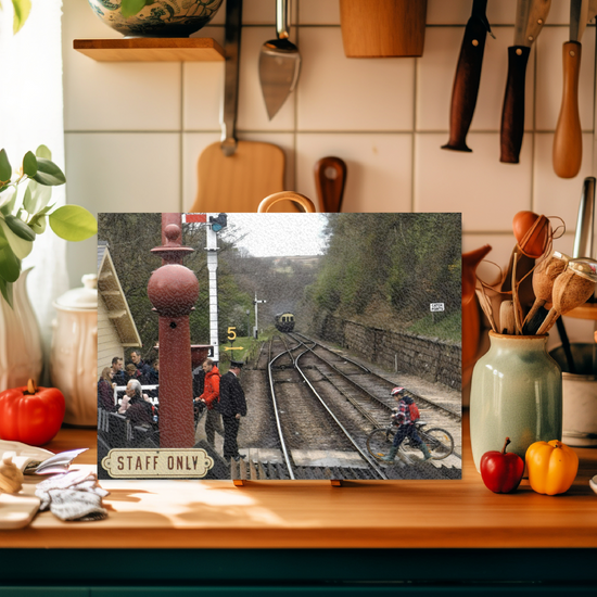 The Stylish Textured Glass Chopping Board. Goathland  Railway  Station.  Near Whitby.  North Yorkshire. England.
