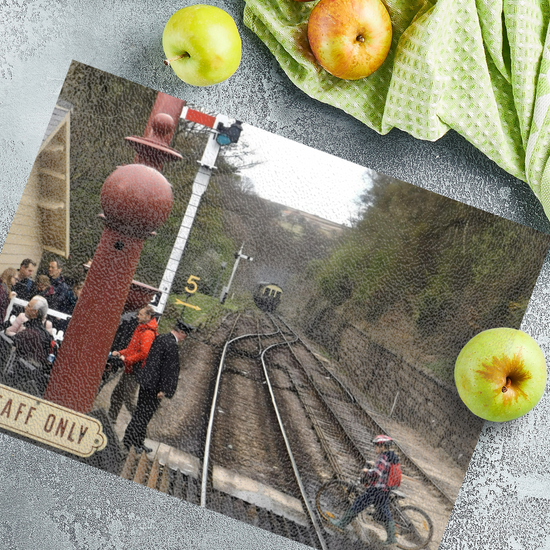 The Stylish Textured Glass Chopping Board. Goathland  Railway  Station.  Near Whitby.  North Yorkshire. England.