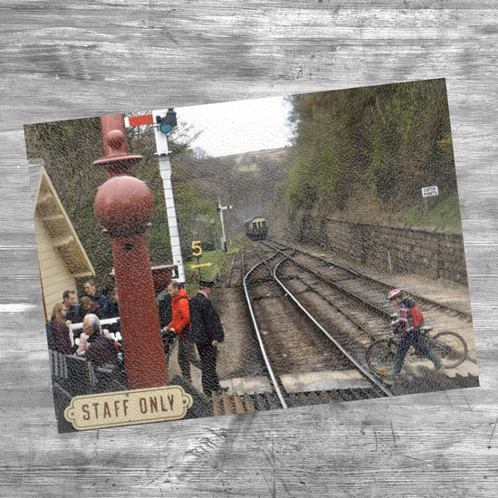The Stylish Textured Glass Chopping Board. Goathland  Railway  Station.  Near Whitby.  North Yorkshire. England.
