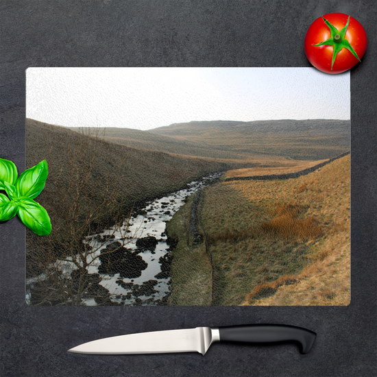 The Stylish Textured Glass Chopping Board. Ingleton Waterfall Trail. Yorkshire Dales National Park. England.