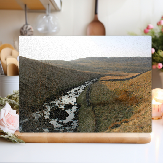 The Stylish Textured Glass Chopping Board. Ingleton Waterfall Trail. Yorkshire Dales National Park. England.