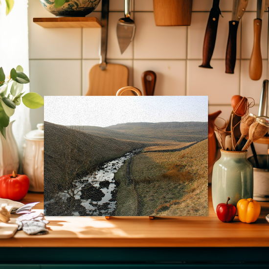The Stylish Textured Glass Chopping Board. Ingleton Waterfall Trail. Yorkshire Dales National Park. England.