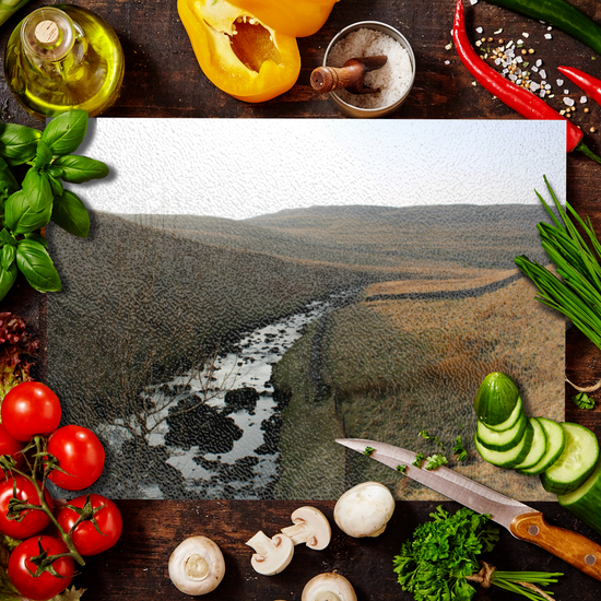 The Stylish Textured Glass Chopping Board. Ingleton Waterfall Trail. Yorkshire Dales National Park. England.