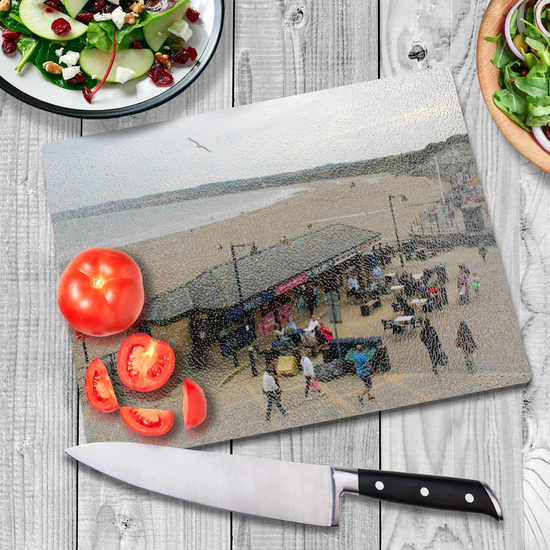 The Stylish Textured Glass Chopping Board. Filey. North Yorkshire. England.