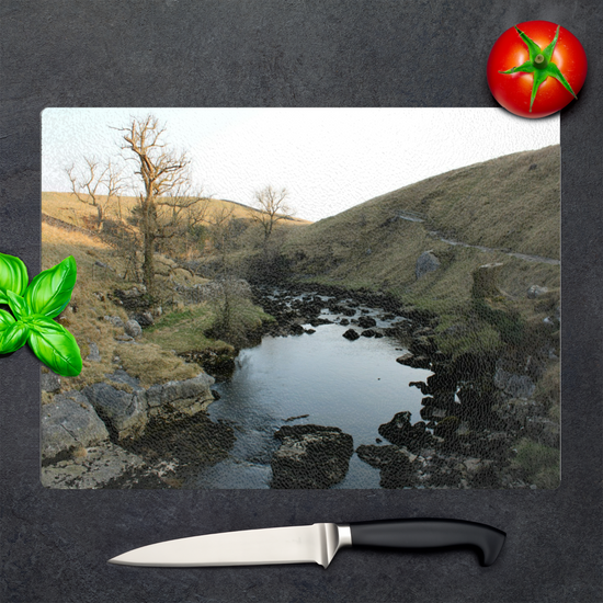 The Stylish Textured Glass Chopping Board. Ingleton Waterfall Trail. Yorkshire Dales National Park. England.