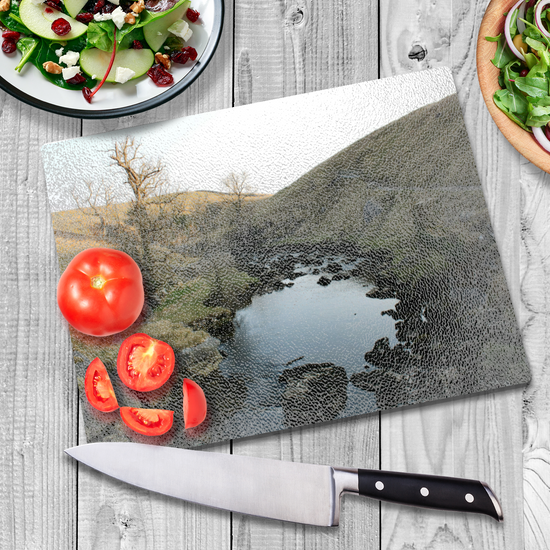 The Stylish Textured Glass Chopping Board. Ingleton Waterfall Trail. Yorkshire Dales National Park. England.