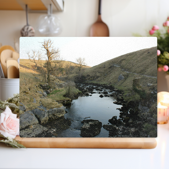 The Stylish Textured Glass Chopping Board. Ingleton Waterfall Trail. Yorkshire Dales National Park. England.