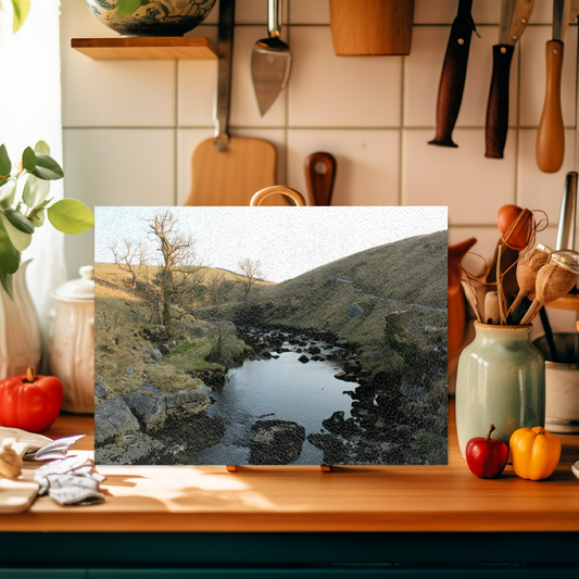 The Stylish Textured Glass Chopping Board. Ingleton Waterfall Trail. Yorkshire Dales National Park. England.
