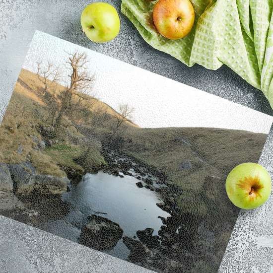 The Stylish Textured Glass Chopping Board. Ingleton Waterfall Trail. Yorkshire Dales National Park. England.