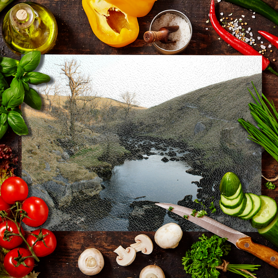 The Stylish Textured Glass Chopping Board. Ingleton Waterfall Trail. Yorkshire Dales National Park. England.