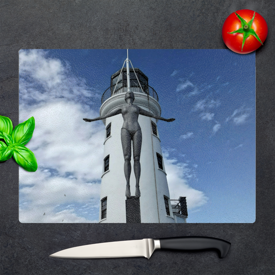 The Stylish Textured Glass Chopping Board. Scarborough Diving  Belle.  North Yorkshire. England.