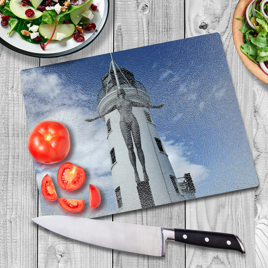 The Stylish Textured Glass Chopping Board. Scarborough Diving  Belle.  North Yorkshire. England.