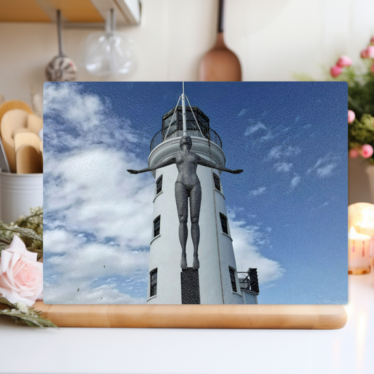 The Stylish Textured Glass Chopping Board. Scarborough Diving  Belle.  North Yorkshire. England.