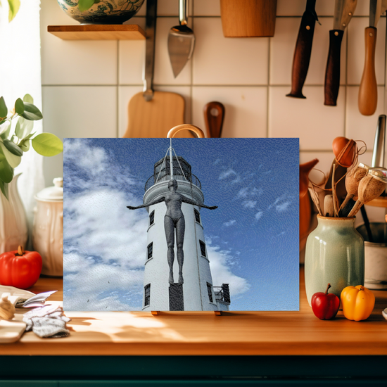 The Stylish Textured Glass Chopping Board. Scarborough Diving  Belle.  North Yorkshire. England.