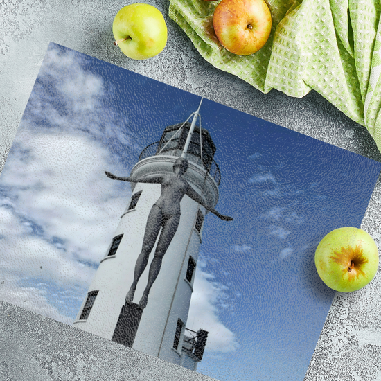 The Stylish Textured Glass Chopping Board. Scarborough Diving  Belle.  North Yorkshire. England.