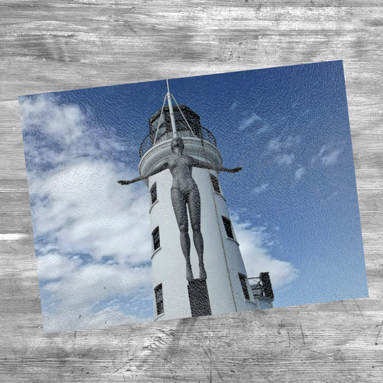 The Stylish Textured Glass Chopping Board. Scarborough Diving  Belle.  North Yorkshire. England.