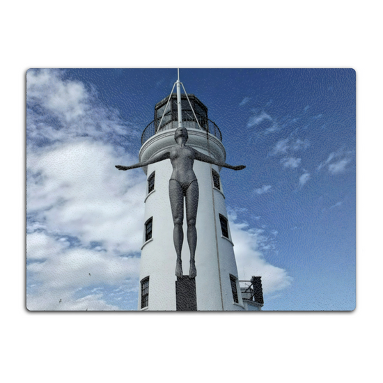 The Stylish Textured Glass Chopping Board. Scarborough Diving  Belle.  North Yorkshire. England.