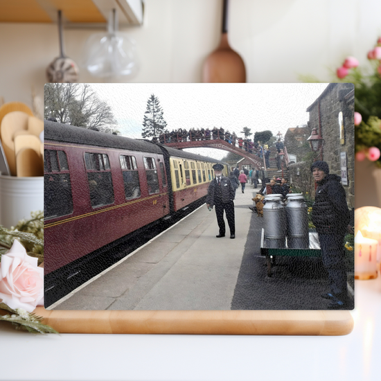 The Stylish Textured Glass Chopping Board. Goathland Railway Station. Near Whitby. North Yorkshire. England.