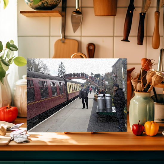 The Stylish Textured Glass Chopping Board. Goathland Railway Station. Near Whitby. North Yorkshire. England.